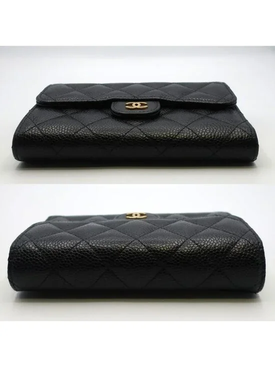Chanel Quilted Medium Flap Wallet Trifold Caviar Leather Ap0232 - Picture 4 of 10